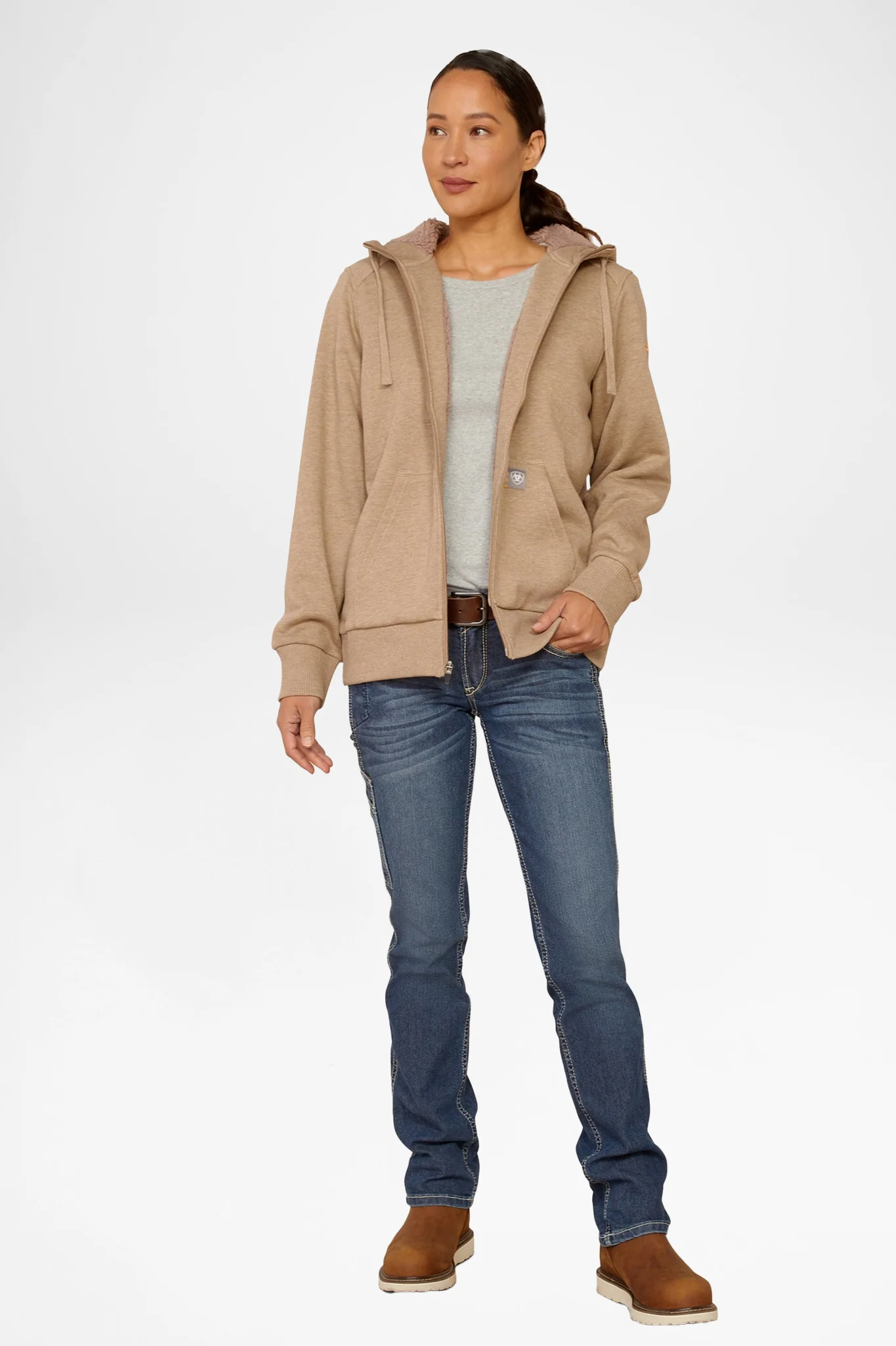 REBAR ALL-WATHER SHERPA FULL ZIP HOODIE Damen Beige - Image 3
